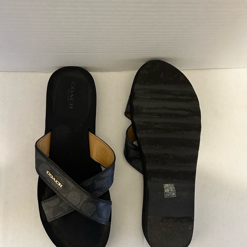 Coach Women's Black & Brown Signature Cross-Strap Slide Sandals - Picture 3 of 9